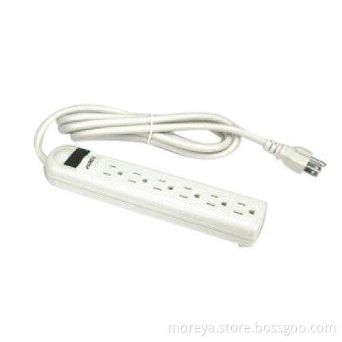 American standard power strip with 6 lengthwise socket outlets, PC+ABS casing, extension cord
